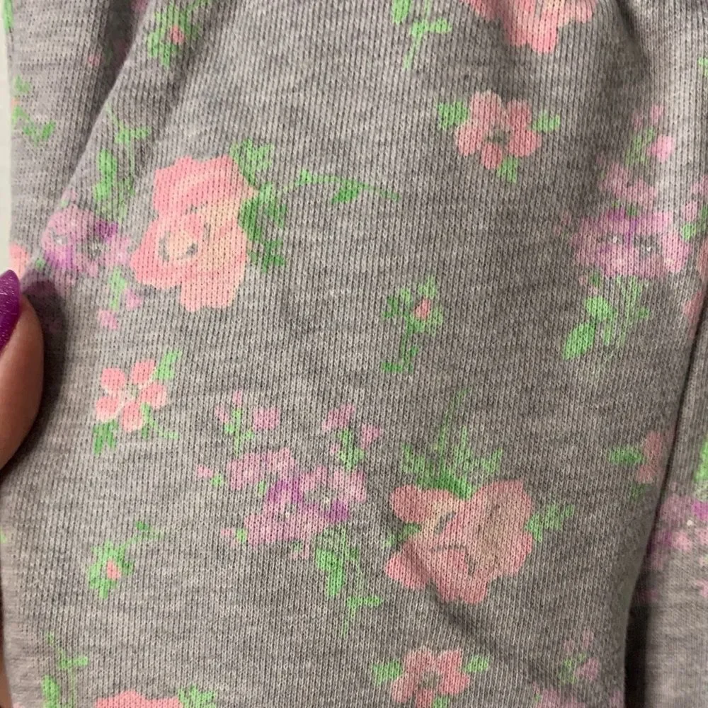 Janie and Jack- Toddler Gray Joggers with Pink Floral Pattern-3T